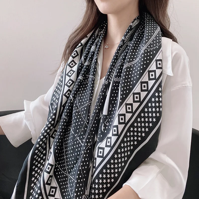 Vintage Black Scepter Pattern Scarf Hair Scarves for Women Small Shawls