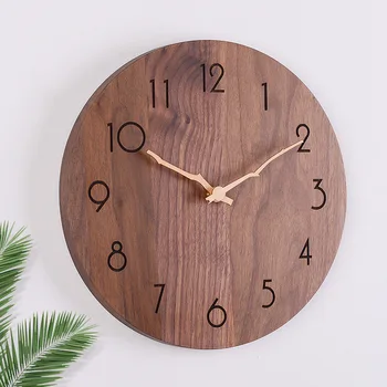

Walnut Wall Clock Home Decor Movement Nordic Simple Modern Round Living Room Minimalist Silent Bedroom Solid Wood Quartz Clocks