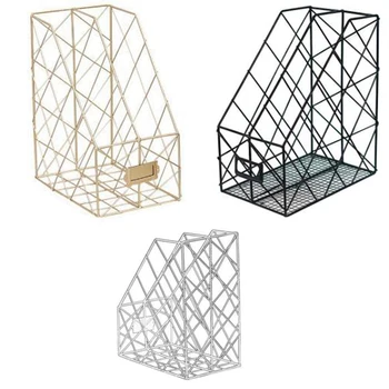 

Grid Iron Storage Rack Household Desktop Book azine Finishing Shelf Metal Creative Simple Office File Management Case