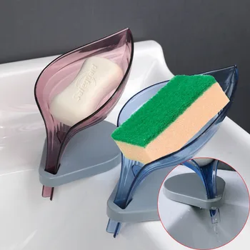 

Soap Holder Sink Sponge Drain Box Creative Leaf Design Suction Cup Bathroom Soap Storage Drying Rack Cleaning Brush Tray Holder
