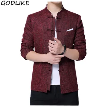 

Mens Chinese Style Vintage Blazer Homme Standing Collar Red/Grey Single Breasted Men Blazer Slim Fit Fashion Jackets