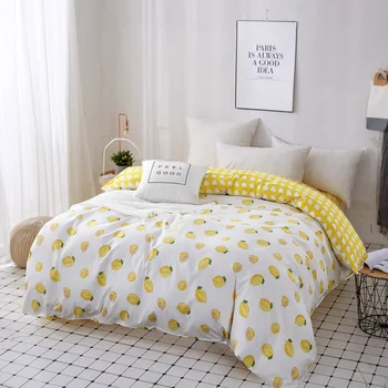 

Yellow Lemon Fruit Duvet Cover Plaid Striped Quilt Cover Polyester Cotton Bedclothes 150*200cm/180*220cm/200*230cm/220*240cm