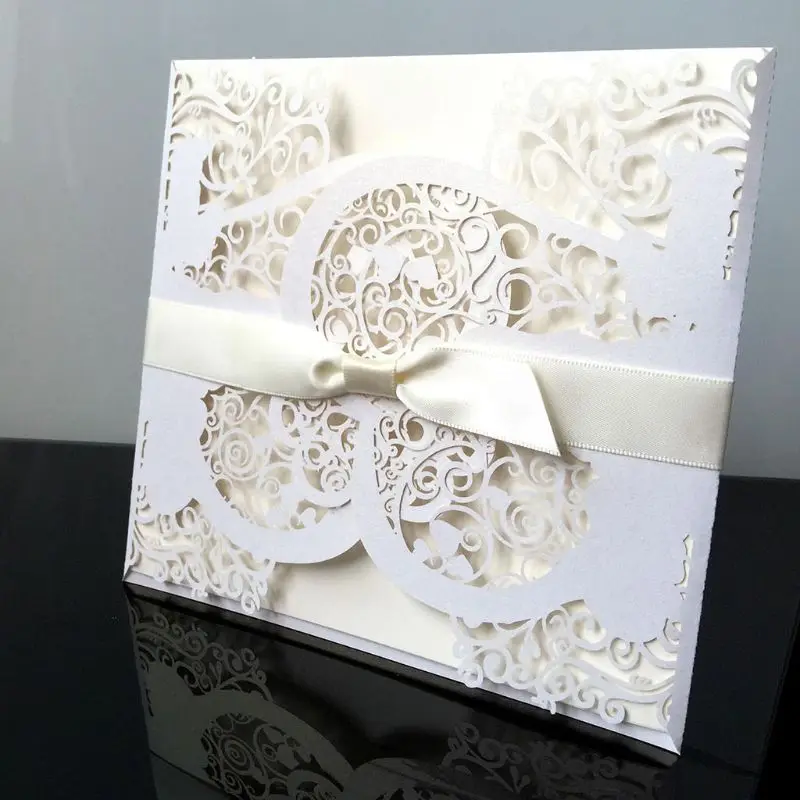  20 Pcs European Style Wedding Invitation Card with Bow Envelope Kit Party Supply - 4000570403004