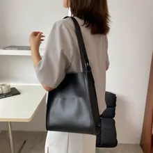 

New Light Luxury Simple Women's Shoulder Bag Large Capacity Soft Pu Leather Portable Tote Bag Fashion Messenger Large Bucket Bag