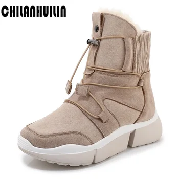 

new arrival faux fur mujer botas waterproof genuine cow suede +microfiber winter snow boots flat casual shoes women ankle boots