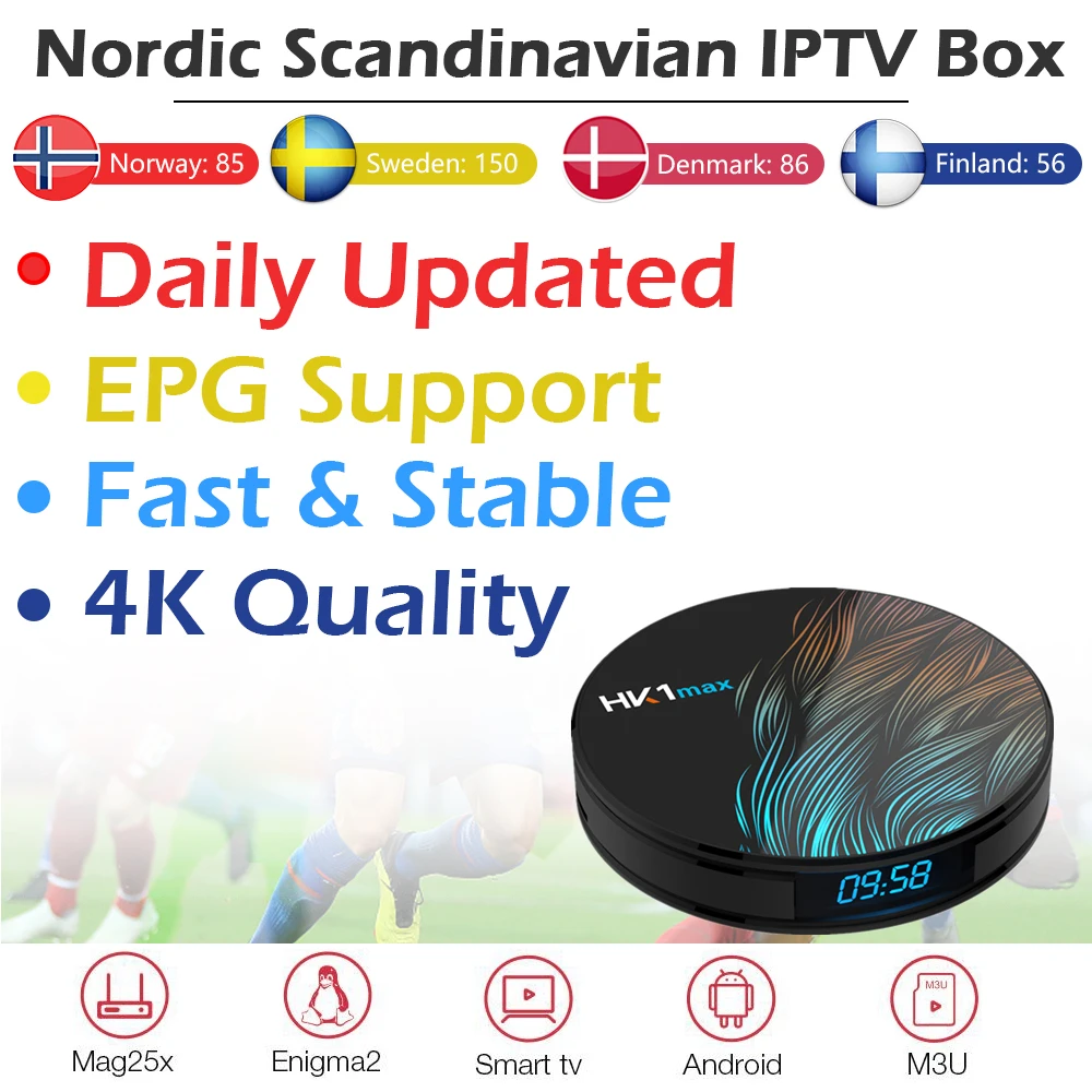 

HK1MAX Android 9.0 TV Box RK3318 Quad-Core 4G/64G Dual Wifi 4K Smart Box+1 Year World IPTV Nordic Sweden IPTV 9000Live+5000VOD