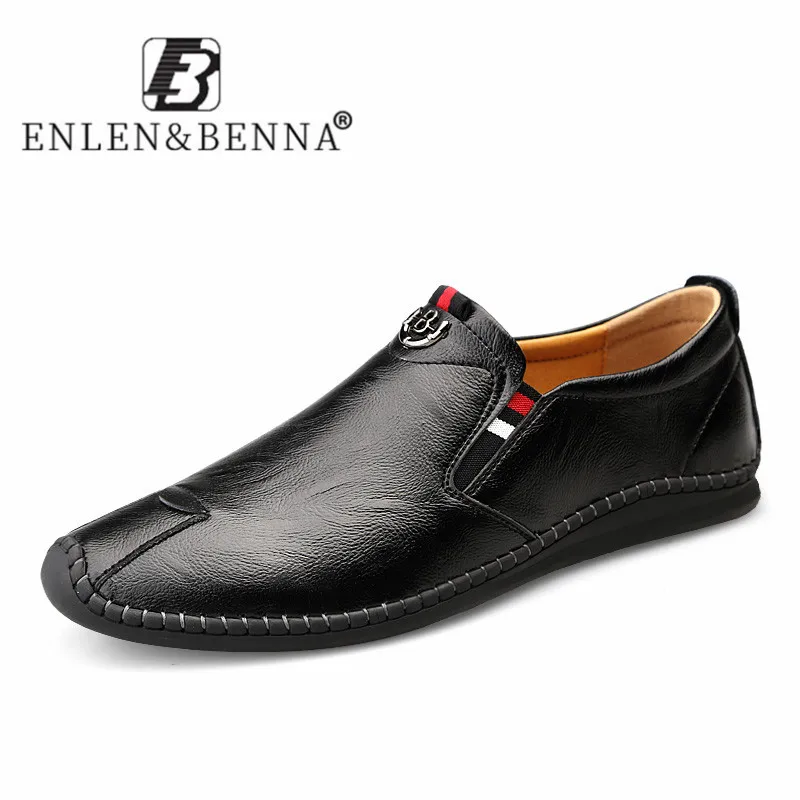 New 2020 Men's Casual Shoes Adult Classic Basic Cow Leather Breathable Men Luxury Loafers Slip on Flats Soft Black | Обувь
