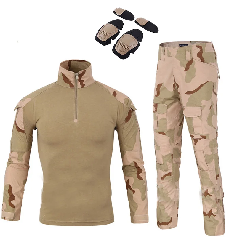 Армейская Военная Униформа камуфляж тактический боевой костюм страйкбол военная игра одежда рубашка+ брюки налокотники наколенники - Цвет: Desert Camo