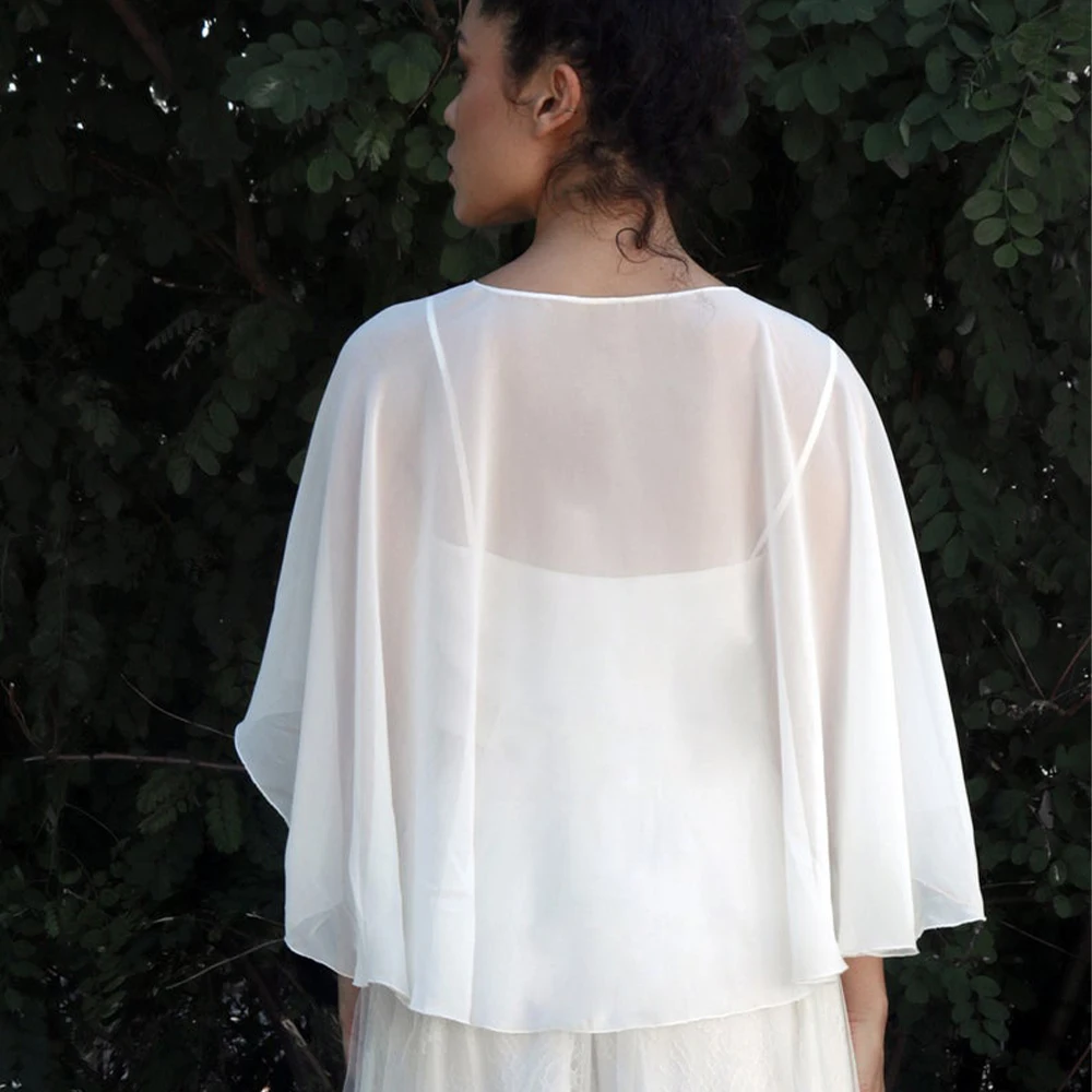 Women Wedding Bolero Soft Lightweight Chiffon Bridal Shawl High Low Formal Shrug Elegant Evening Capes for Lady with Button