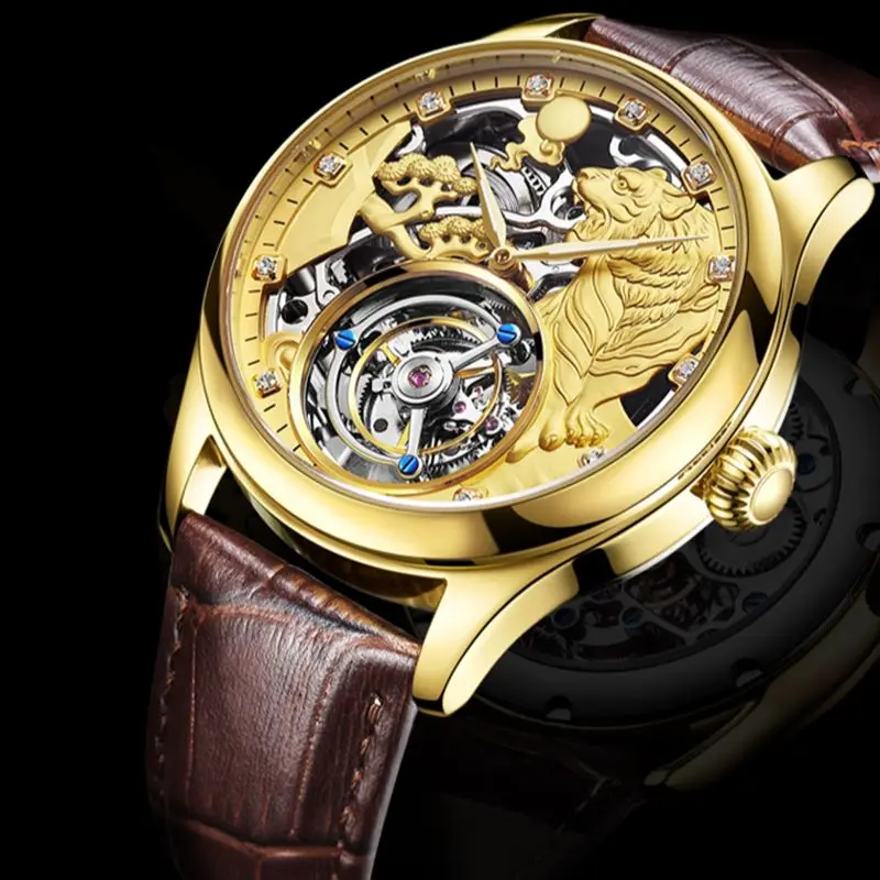 Scheletro orologi da uomo movimento tourbillon orologio zaffiro  impermeabile zodiaco cinese mascotte quadrante cristalli di  tigre|Mechanical Watches| - AliExpress
