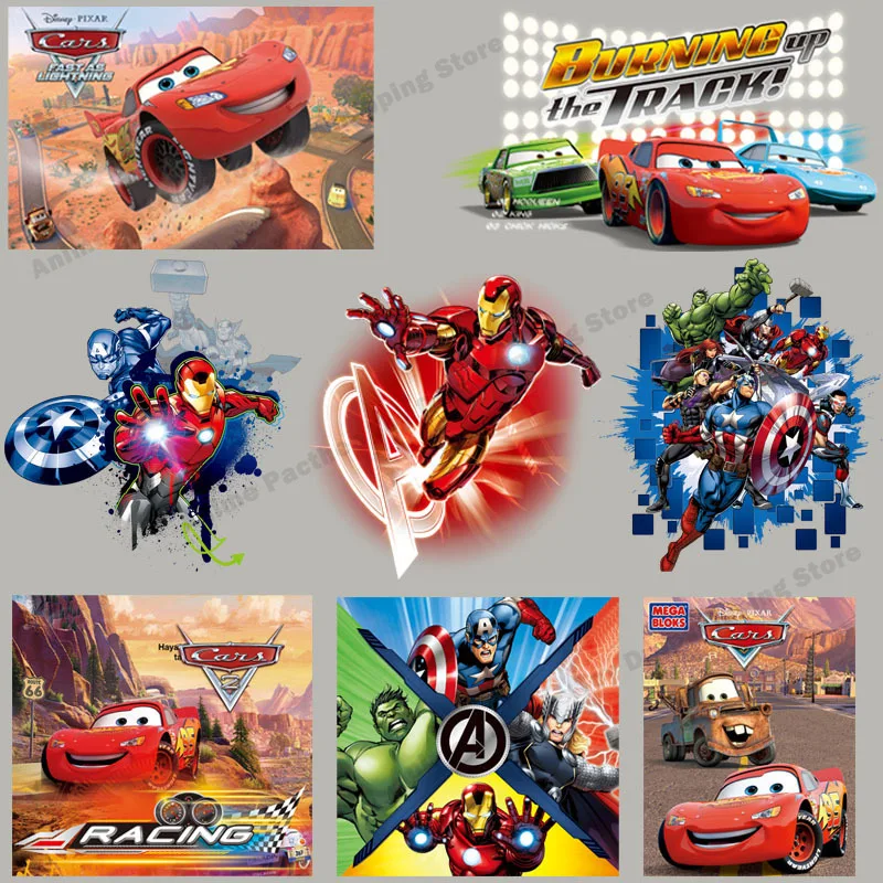 Disney Cars Lightning McQueen Marvel superheroes Hot Transfers Clothing Patch Cartoon DIY Sewing Clothes Decration Sticker Gifts | Дом и сад