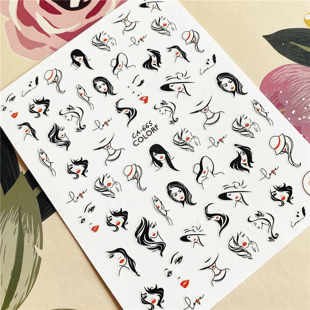 

CA-568-665 Lady Red lips Long-haired girl 3D Back glue Nail decal Nail sticker Nail decoration Nail art Nail tool Nail ornament