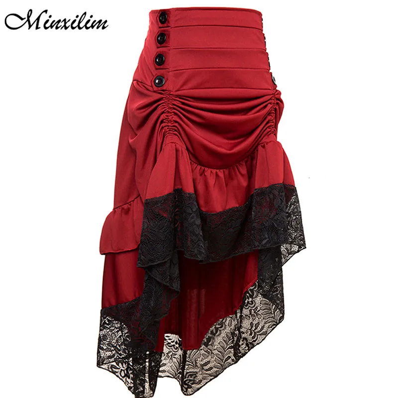 

Minxilim Women Skirt Irregular Ruffle High Waist Chiffon Sexy Skirts Womens Asymmetry Black Red Sexy Long Skirts 2020 Fashion