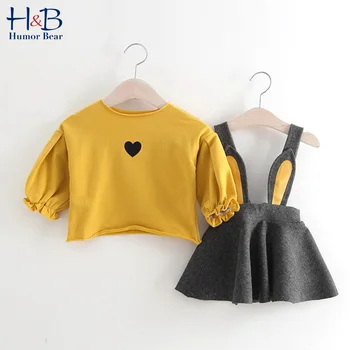 

Humor Bear Autumn Baby Girls Clothes Sets LoveLong Sleeves T-shirt+strap Skirt 2Pcs Cute Fashion Toddler Clothing Suit
