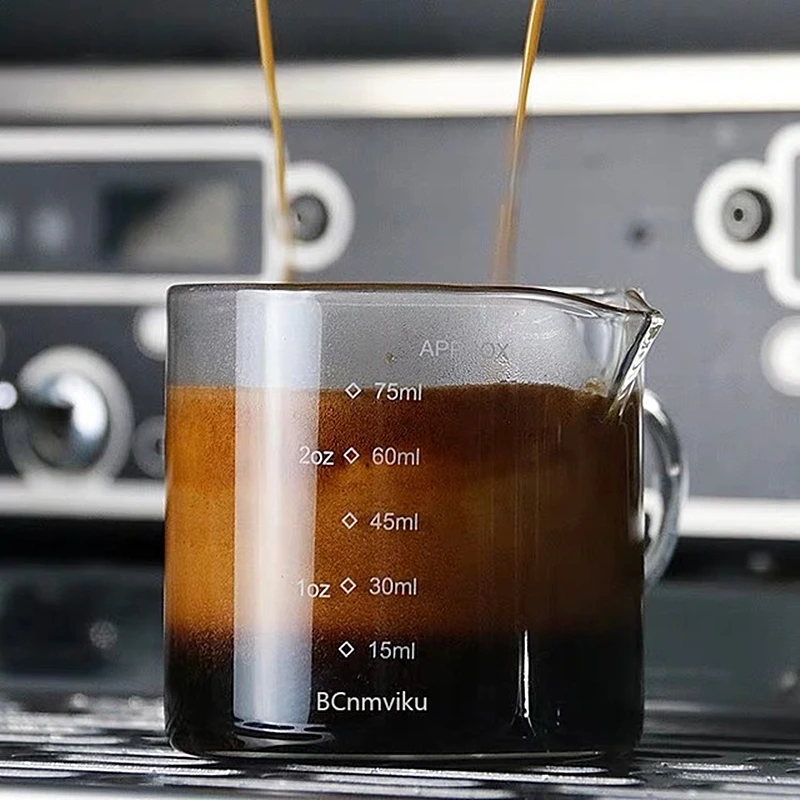 Double Mouth Resistant Glass Coffee Cup Graduated Beaker Milk Breakfast Transparent Mug For Espresso Ounce 75ml Scale Handle