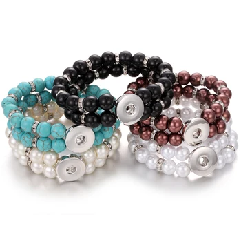 

Handmade Snap Button Bracelet 10mm Imitation Pearls Beads Beaded Snap Bracelet Fit 18mm Snap Button Jewelry