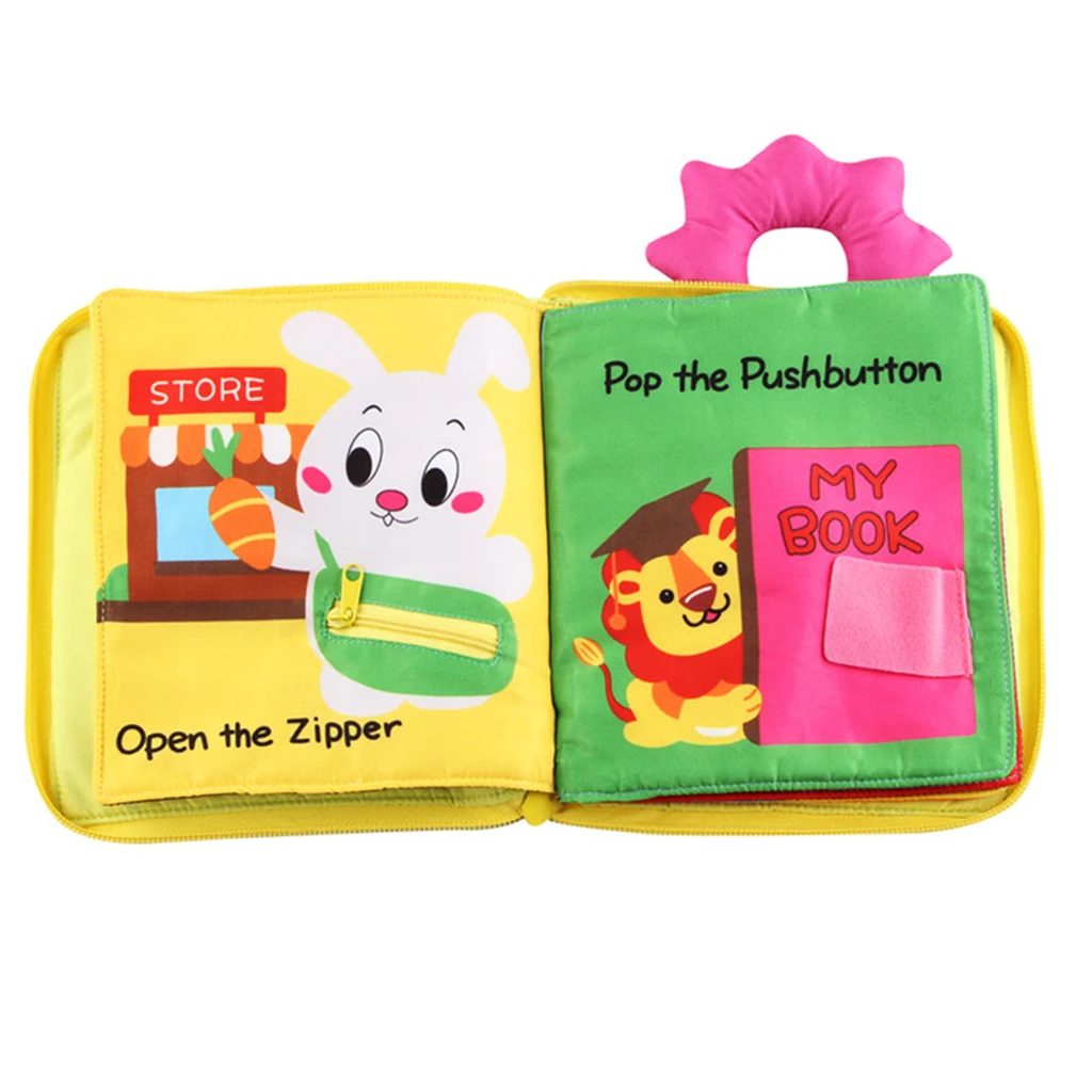 Kids Soft Book Zip Button Buckle Tie Lace Time Basic Skills Learning Toy