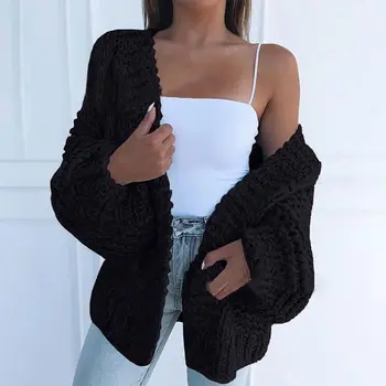 

Hot 2019 Fashion High Quality Womens Knitting Cardigan Jackets Solid Color Loose Long Sleeve Thick Casual Coat Plus Size