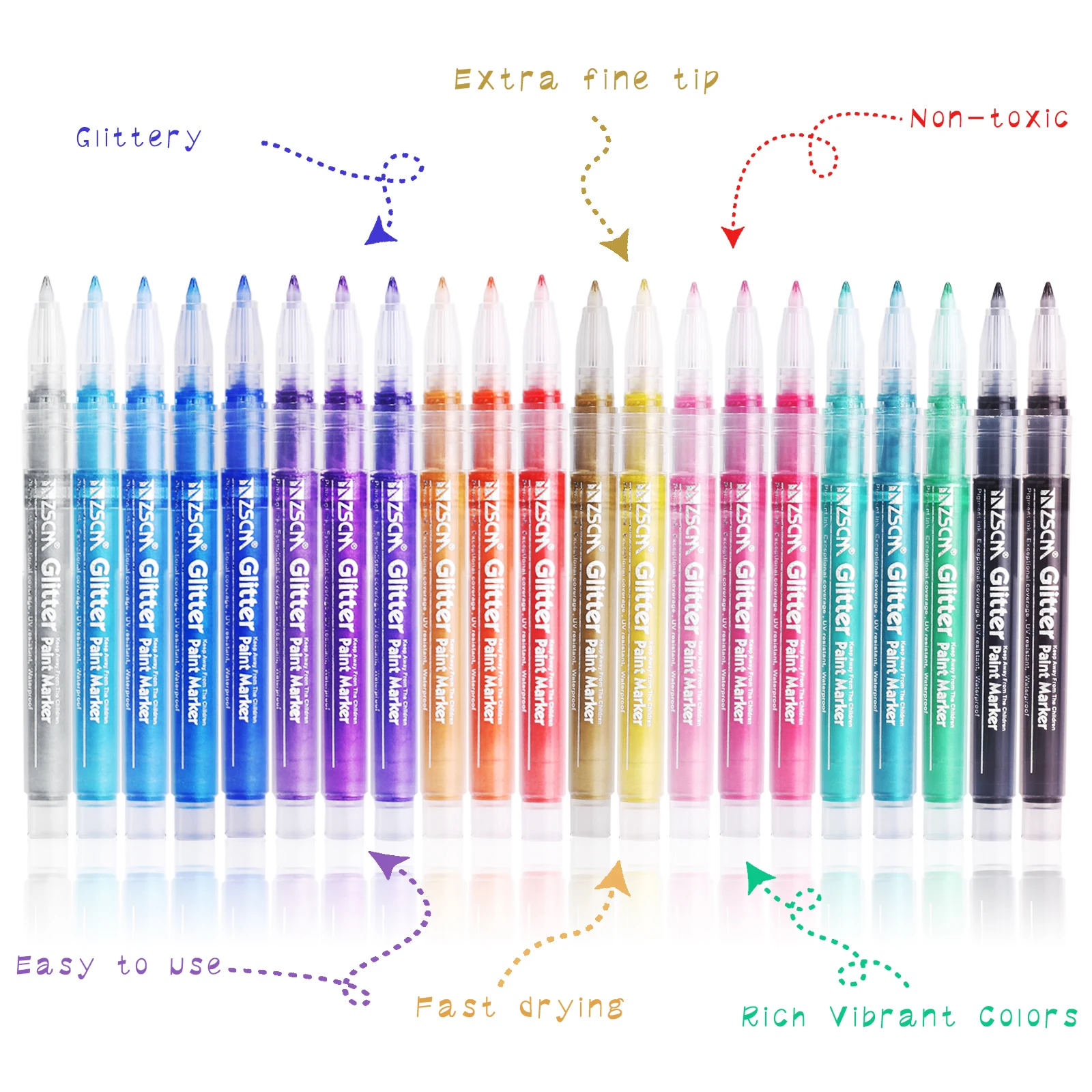 Acrylic Paint Pens Glitter Markers, ZSCM 21 Colors Easter Eggs