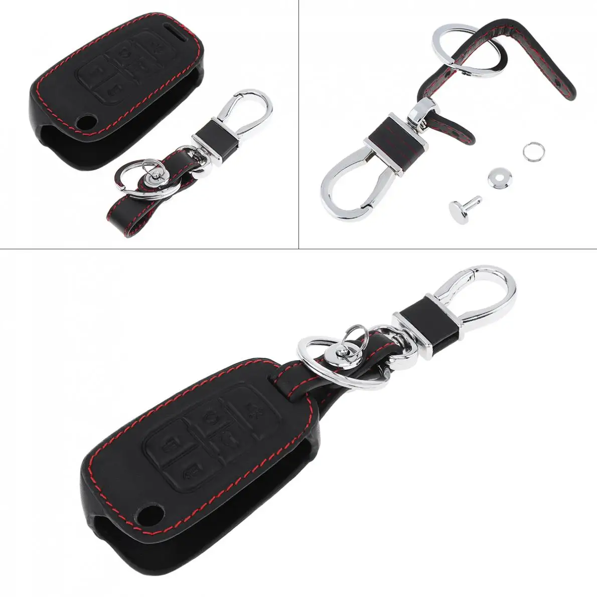 

5 Buttons 3D Leather Car Key Cover Protector Holder with Hanging Buckle Fit for Chevrolet Buick GMC 2010-2017 New