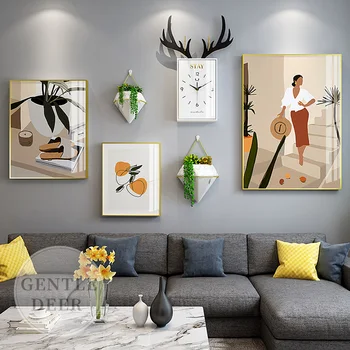 

Nordic Style Decorative Painting Dining Table Restaurant Wall Modern Creative Combination Painting Mural wall Hanging Clock