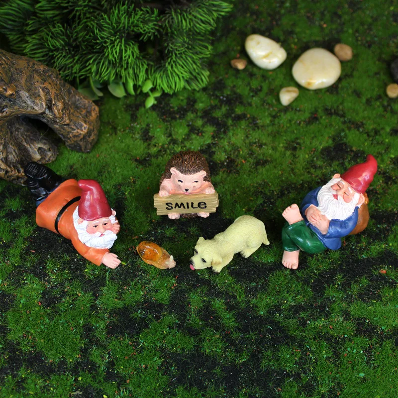 Mini Funny Lying Gnome Statues Resin Fairy Garden Dwarf Dog Snail hedgehog DIY Craft Micro Landscape Outdoor Figurine Ornament