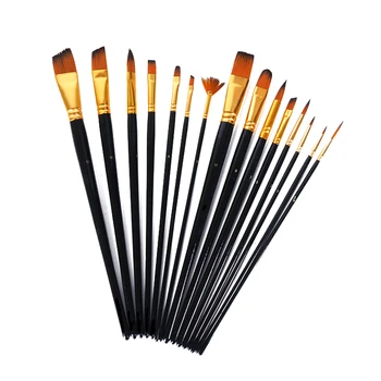 

15 Pcs Artist Paint Brush Set Long Handle Portable Multi-purposed Brushes For Watercolor Acrylic Oil Painting EM88