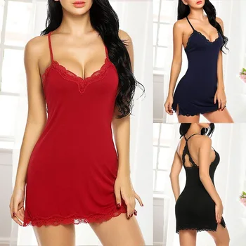 

Lingerie Sexy Sleepwear Nightie Women V Neck Sling Nightgowns Silk Night Dress Sets Lace Sexy Nightwear sexy Night Gown
