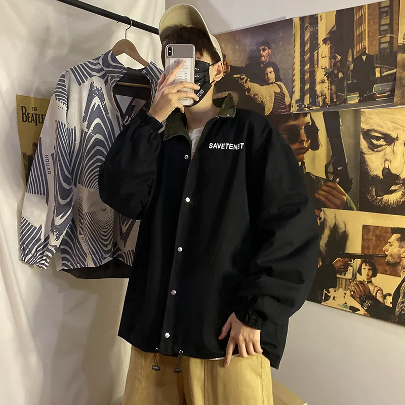 

Autumn And Winter Hong Kong Style Reversible Jacket Trend Men Loose Casual Harajuku Wind BF Coat Country Korean-style Clothes