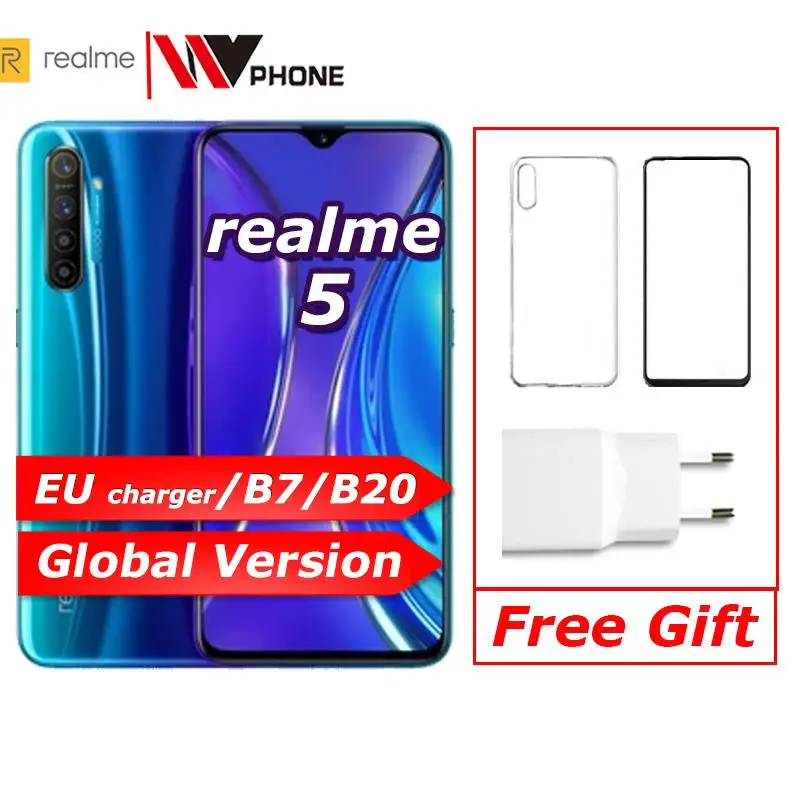 realme 5 Global version Moblie Phone 6.5'' Full Screen Snapdragon 665 AIE Quad Camera PowerHero Cel