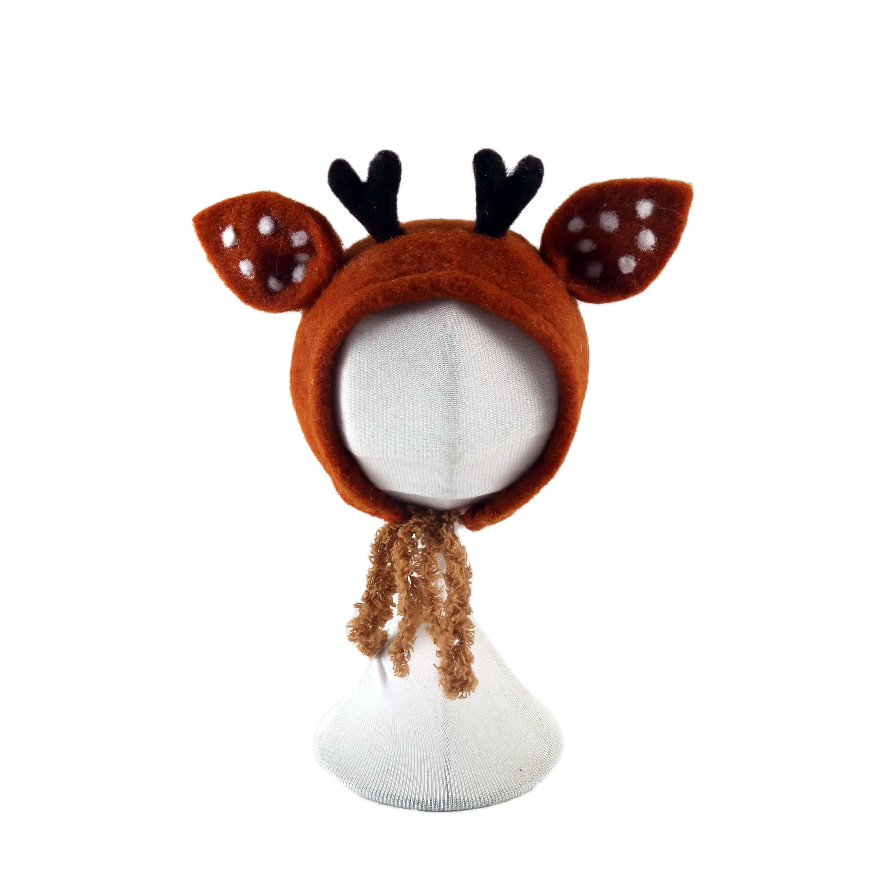 Newborn Wool Felt Deer Bonnet Girl Baby Flower Hat Newborn Photography Props Boy Baby Reindeer Hat Photo Shoot 6