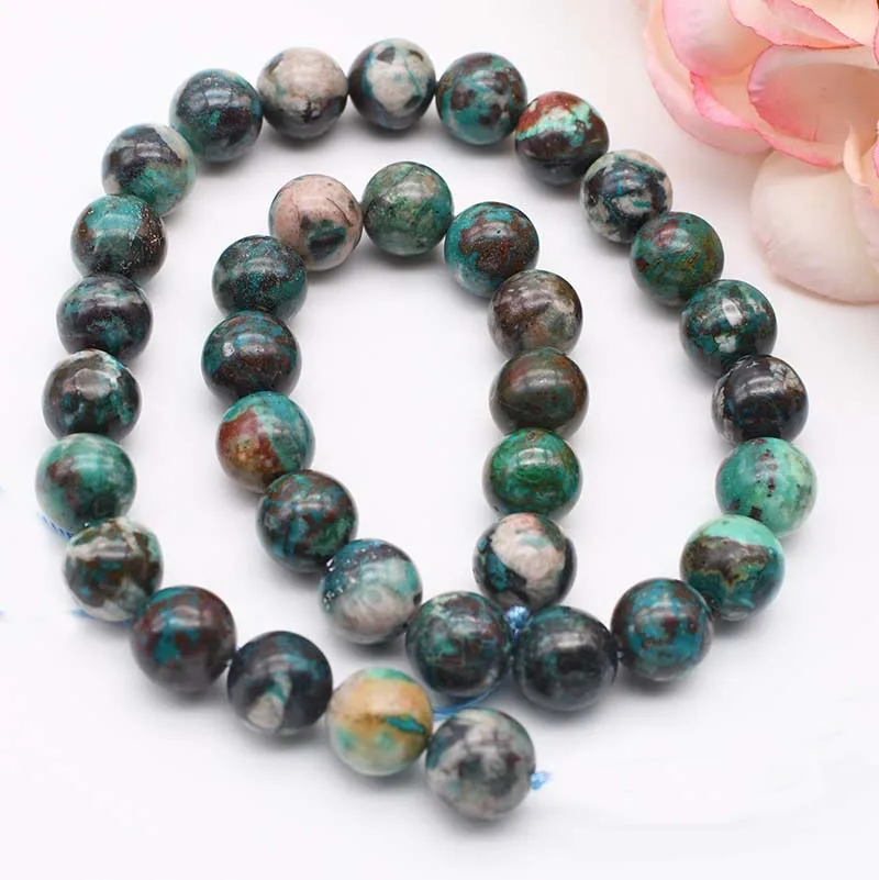 Natural real smooth Phoenix stone round stone beads 15.5“