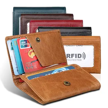 

New Korean casual Unisex RFID Leather wallet Short zipper British casual multi-function Credit Card Case Coin Bags Carteira