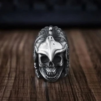 

Mens Boys Indian Aztec Eagle Warrior Skull Ring Heavy 316L Stainless Steel Ring Punk Biker Jewelry Gift for Him