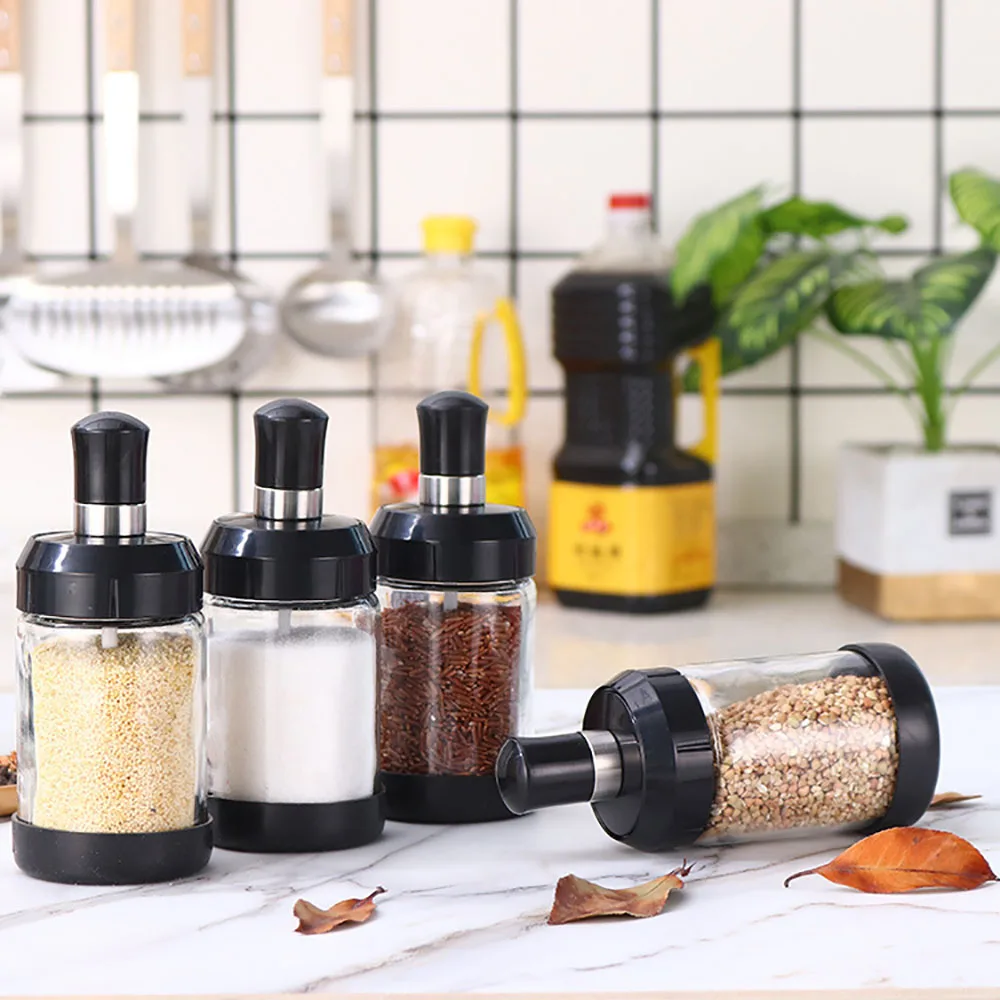 250ml Seasoning Bottles Glass Condiment Storage Containers Condiment Pot  Spice jar with Spoon Honey Pot Oil Brush Bottle