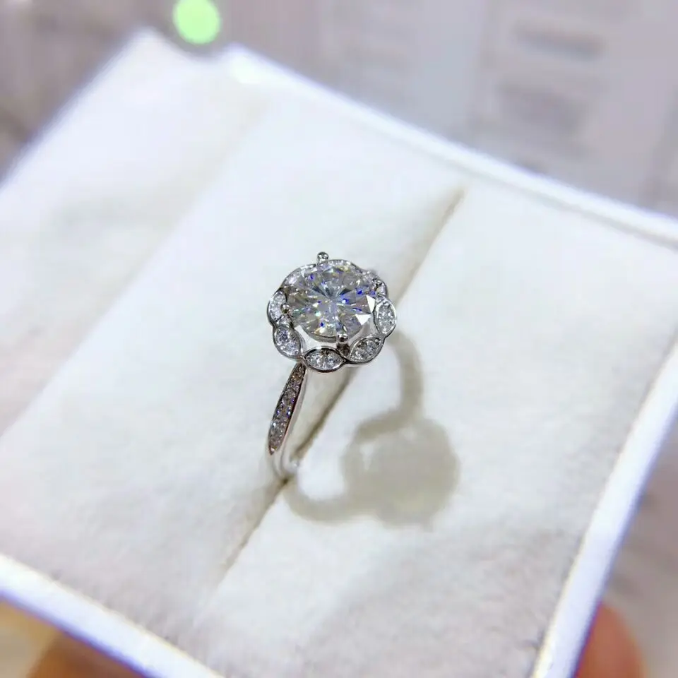 MeiBaPJ 1 карат VVS1 Moissanite Алмазный цветок простое кольцо для женщин серебро 925 пробы хорошие Свадебные украшения