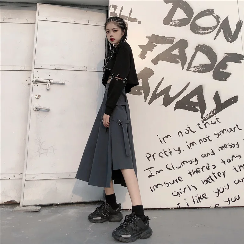 kpop Blackpink lisa same korean Retro Summer Harajuku Skirt with pocket hip hop skirt women streetwear High waist tooling skirt