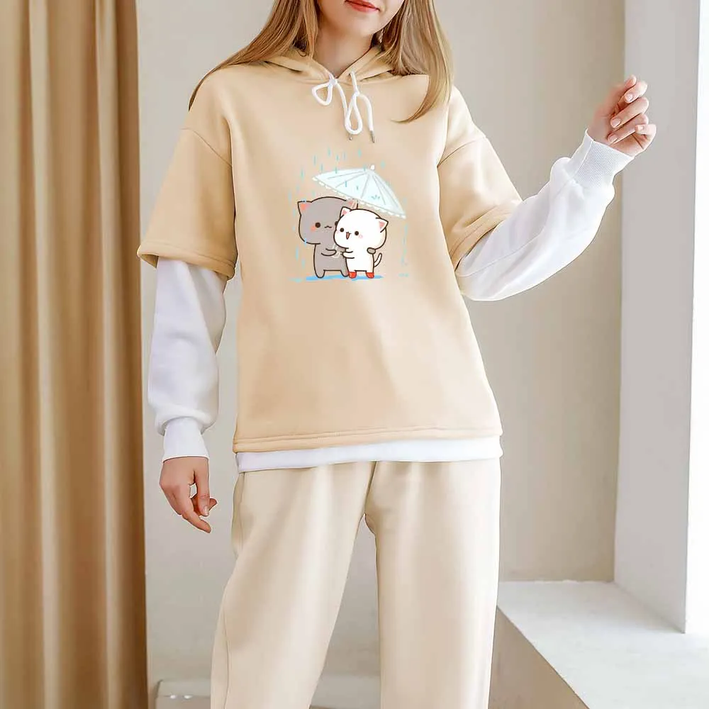 

Kawaii Oversized Warm Hoodies Women Tops Clothes Cat Print Long Sleeve Womens Hoodie Pullover Korean Style Ladies Sweatshirts