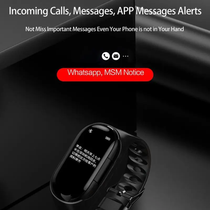 M1 Dual Bluetooth 4.2 Headset Smart Bracelet Heart Rate Blood Pressure Tracker Smart Watch for Ios Android Mobile Phone
