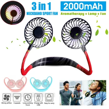 

Mini Neck Fan USB Portable Fan Neckband 2000mAh Battery Rechargeable Small Desk Fans Handheld Air Cooler Neck Hanging Sport Fans