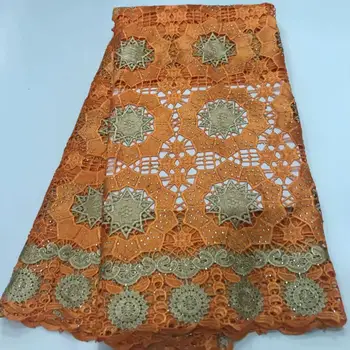 

Latest Design African Lace Fabric 2020 High Quality Nigerian French Guipure Water soluble Lace fabric With Stone For Wedding