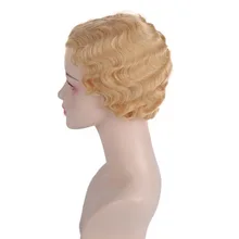 WTB короткие Pixie волосы парики для женщин Bouncy кудрявые бесклеевые синтетические сторона стрижка челки короткий Боб Пикси парик-прическа с челкой 6"