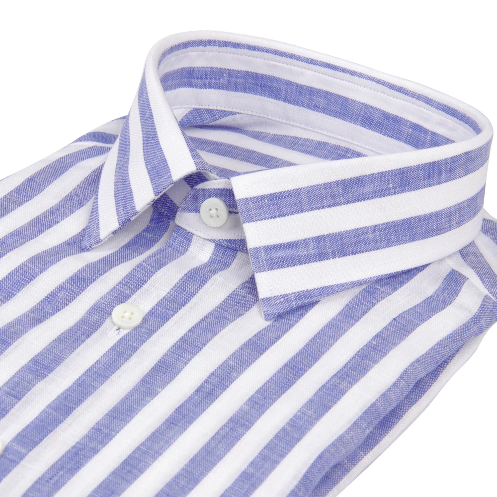 Luxury Spring Summer Men's Dress Shirt Custom Made Shirts 100% Linen Blue Stripe Breathable Linen Shirts Tailor Made Men Shirts