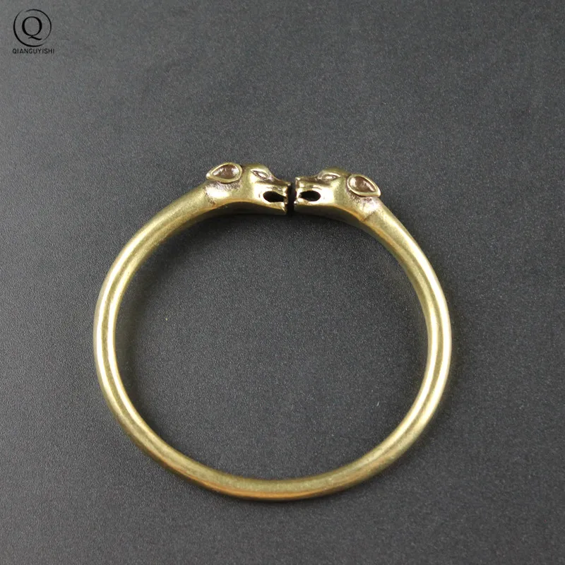 Punk Brass Leopard Bangles Bracelet for Men Women Jewelry Fashion Accessories Retro Solid Copper Unique Animal Cuff Bracelets