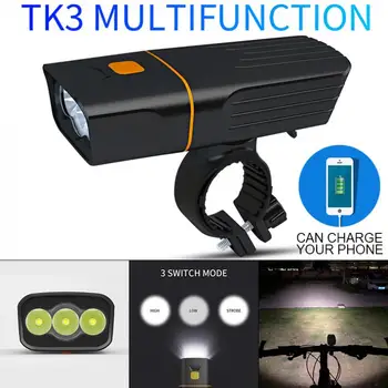 

TK3 3T6 LED Bicycle Headlight USB Rechargeable Power Bank 3 Modes Waterproof Bike Light Lamp Built-In 2 x 18650 Batteries