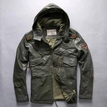 AVIREXFLY, длинная Мужская куртка с капюшоном, мужская куртка, коричневая, Натуральная Воловья кожа, приталенная, повседневная, Русская кожа, пальто, M-XXXL