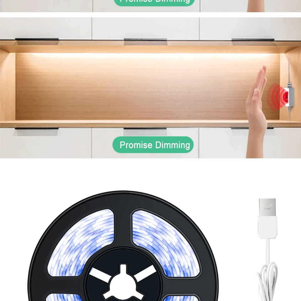 FOXGBF Motion sensor LED Night light Bed Cabinet Stairs light USB LED Strip lamp 5V For TV Backlight lighting 1M 2M 3M 4M 5M (4)