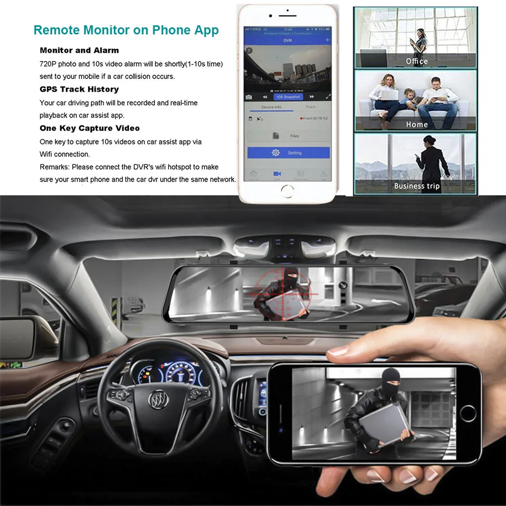 Car dash cam HGDO 4G 12" Car Dvr Dual lens rearview mirror Camera Car dvr Android 8.1 2+32G ADAS Navigation 1080P Video registrar recorder