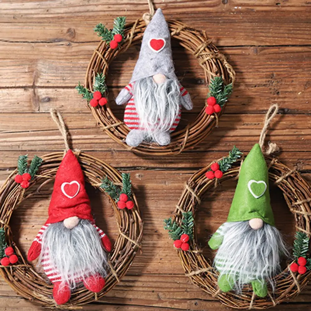 

3Pcs Cute Christmas Faceless Gnome Doll Rattan Ring Pendant Home Window Hanging Xmas Decoration
