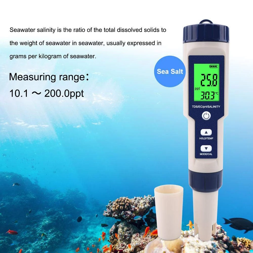 Прибор для измерения чистоты воды 5 в 1 PH/TDS/EC/измеритель температуры/солености Φ EC